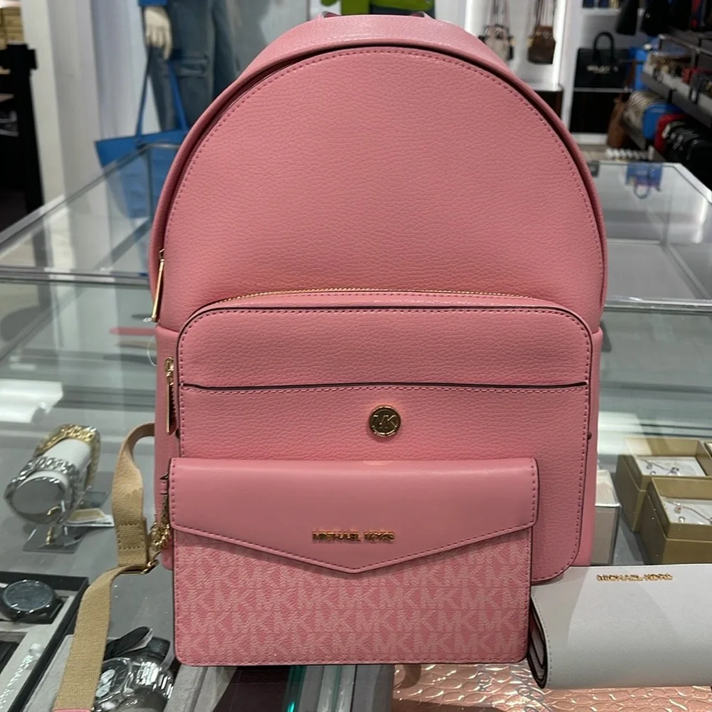 MICHAEL KORS Maisie Medium Pebbled Leather 2-in-1 Backpack Carnation NWT
